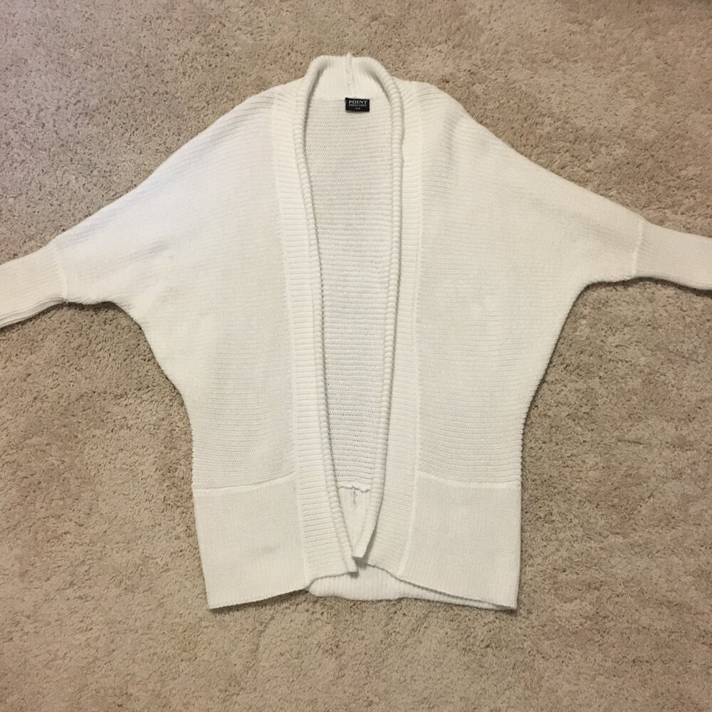 Point Zero White Knit Bat Sleeve Open Front Cardigan Medium Bohemian - Picture 12 of 16